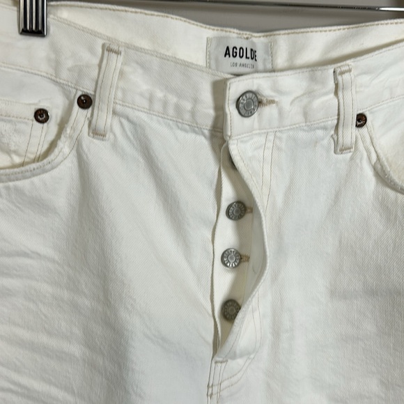Agolde Parker Long Short White Organic Cotton Button Fly Raw Hem Sz 32 NEW - Picture 4 of 13